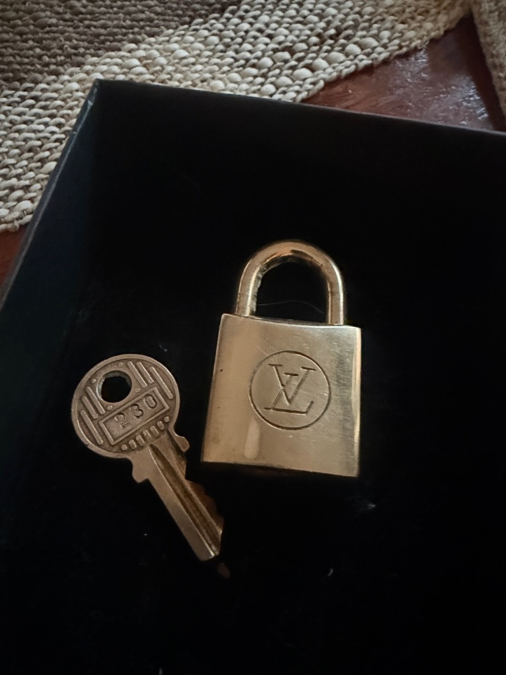 Rare 230 Louis Vuitton Gold Padlock and Key Set
